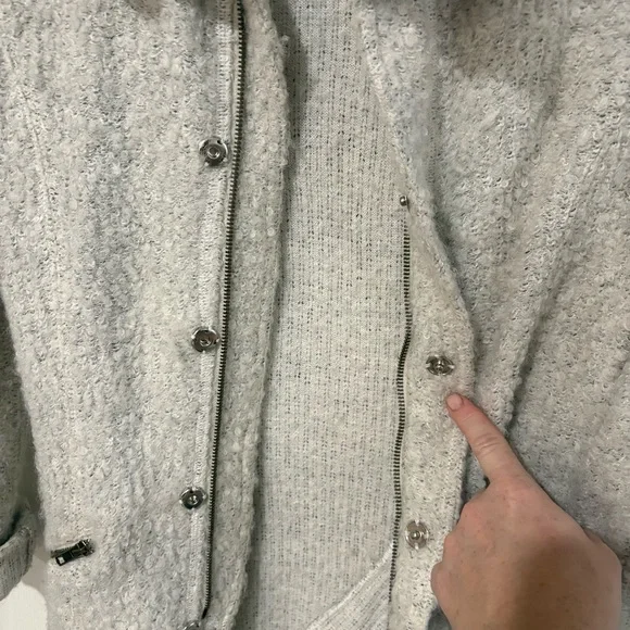 Robert kitchen canads boucle knit cardigan sweater coat winter white/faux Sherpa - Picture 9 of 9